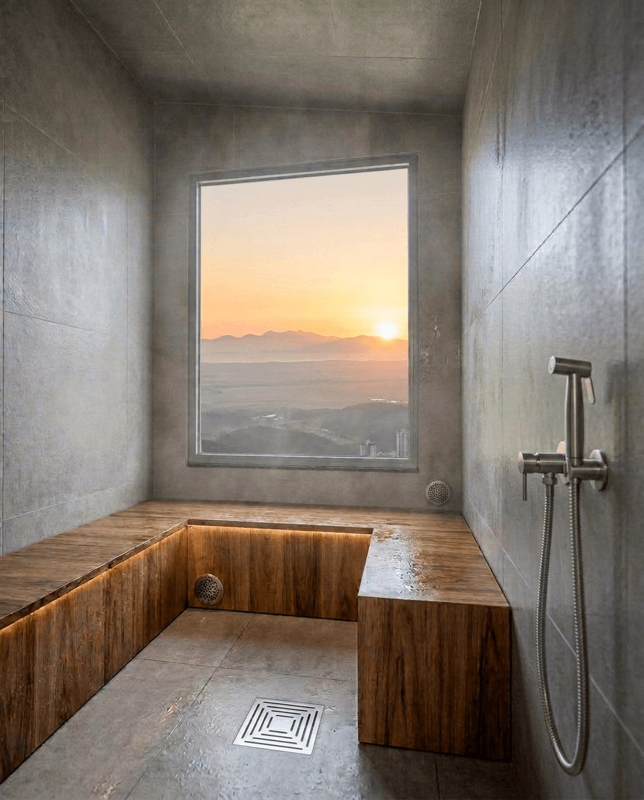 Sauna com vista para o pôr do sol